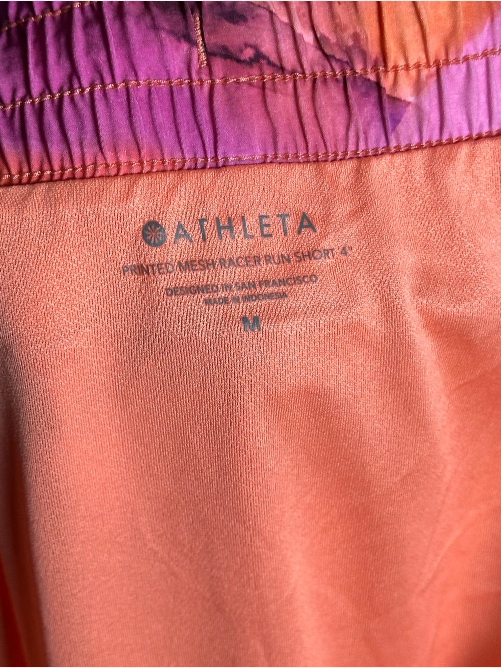 Athleta Printed Mesh Racer Run shorts pink watercolor M Make A Splash Warm - Picture 11 of 12